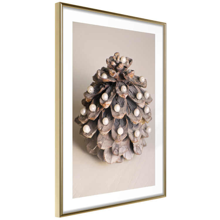 Poster Christmas Decoration - cone decorated with white balls on a light background 137970 additionalImage 21