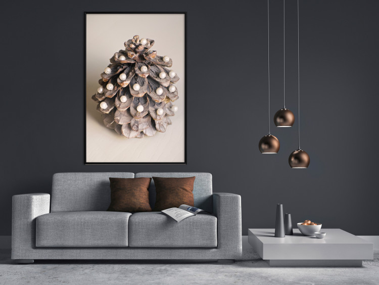 Poster Christmas Decoration - cone decorated with white balls on a light background 137970 additionalImage 11