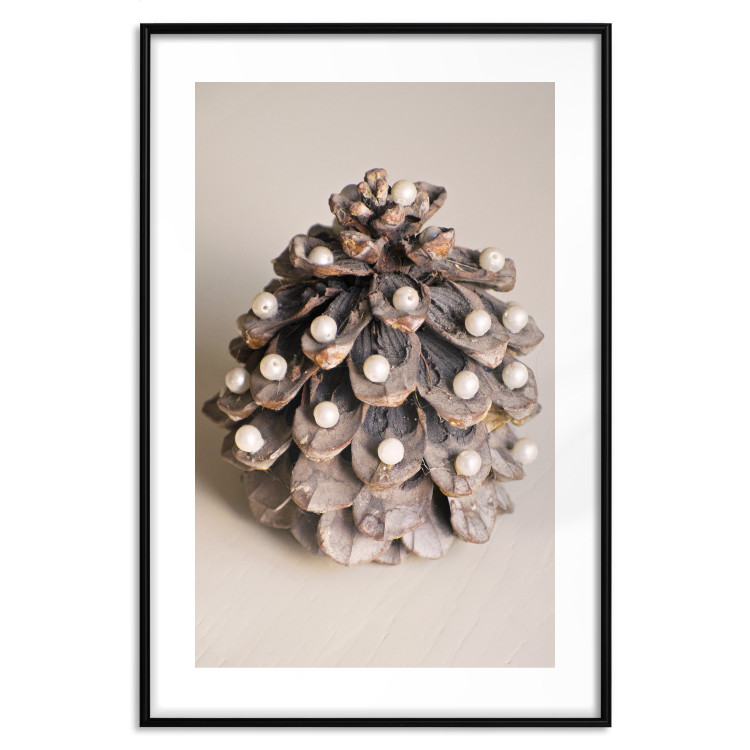 Poster Christmas Decoration - cone decorated with white balls on a light background 137970 additionalImage 3