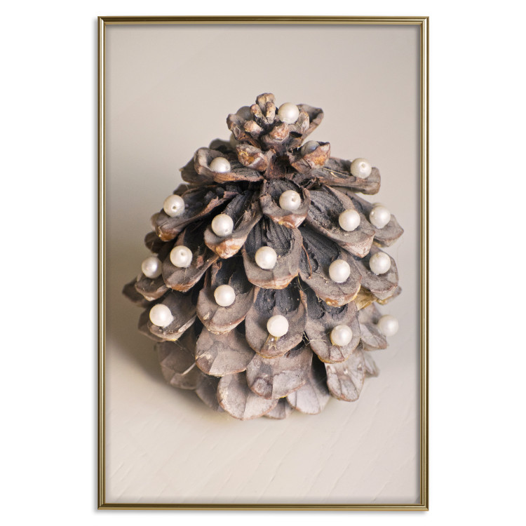 Poster Christmas Decoration - cone decorated with white balls on a light background 137970 additionalImage 8