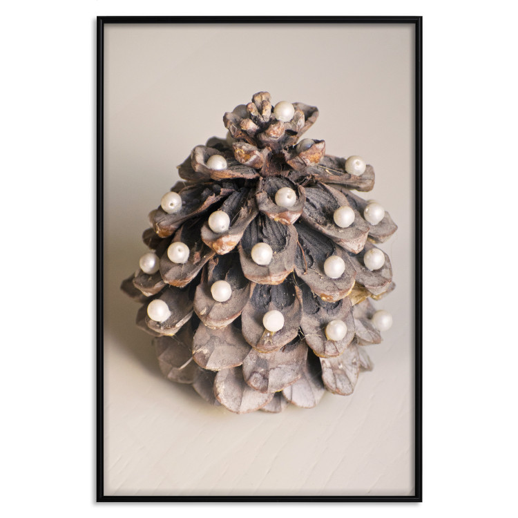 Poster Christmas Decoration - cone decorated with white balls on a light background 137970 additionalImage 4