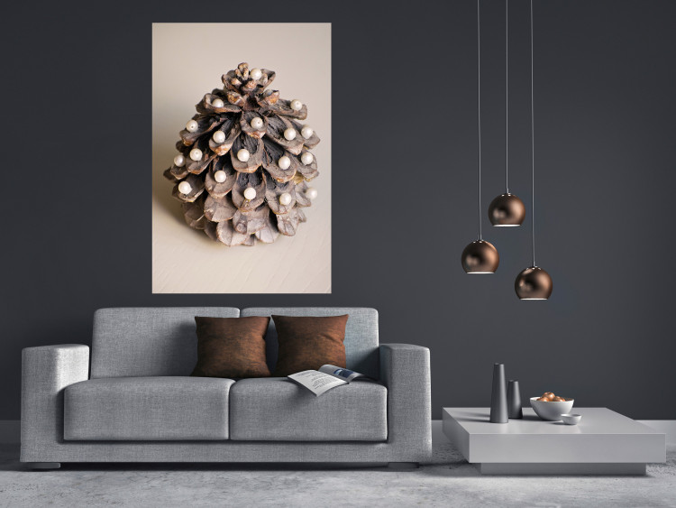 Poster Christmas Decoration - cone decorated with white balls on a light background 137970 additionalImage 13