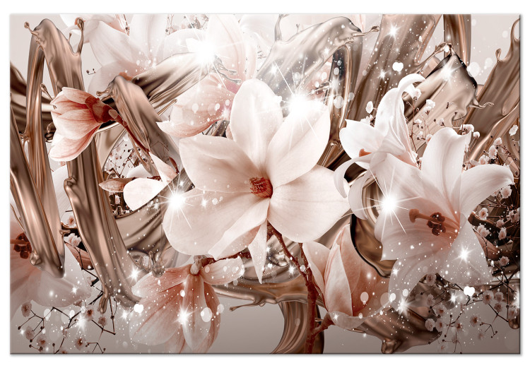 Canvas Print Flowers and Gold (1-piece) - magnolia and lilies in golden glow 143870