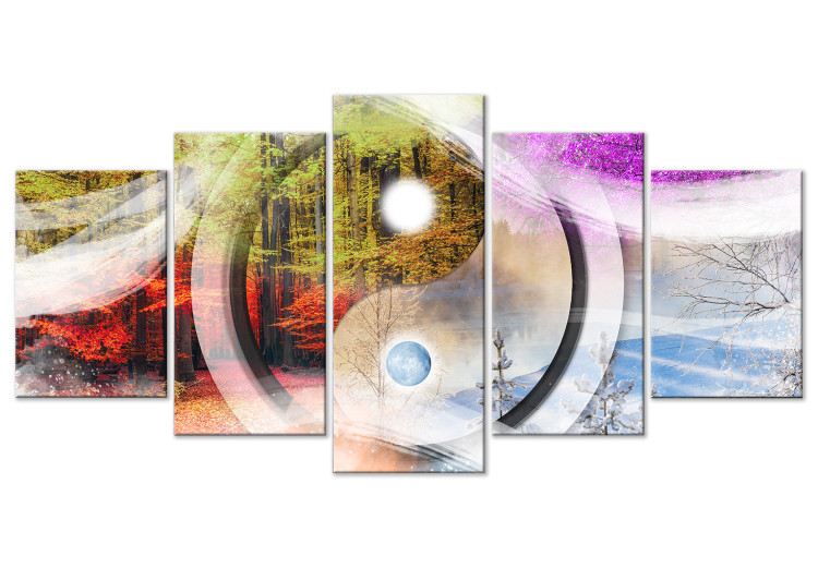 Canvas Four Seasons (5-piece) - landscape with trees in Zen style 145370