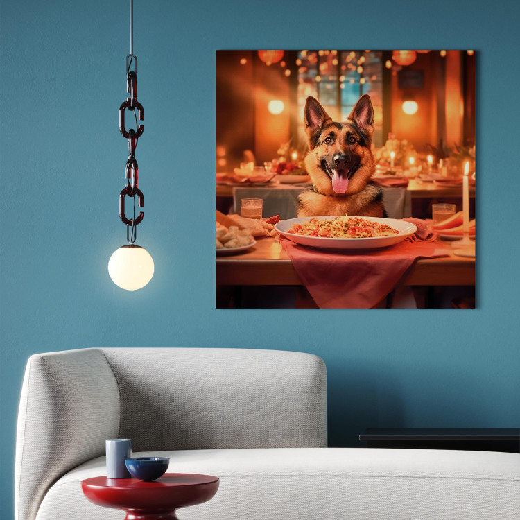 Canvas Art Print AI Dog German Shepherd - Animal at Dinner in Restaurant - Square 150270 additionalImage 5