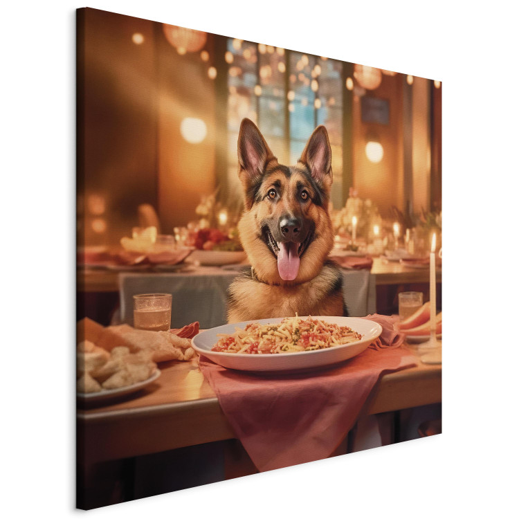 Canvas Art Print AI Dog German Shepherd - Animal at Dinner in Restaurant - Square 150270 additionalImage 2