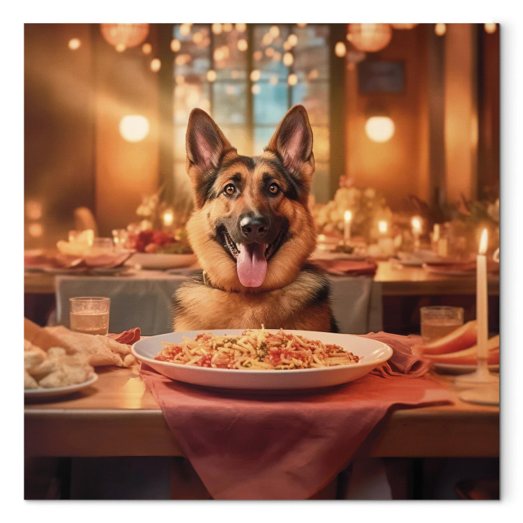 Canvas Art Print AI Dog German Shepherd - Animal at Dinner in Restaurant - Square 150270 additionalImage 7