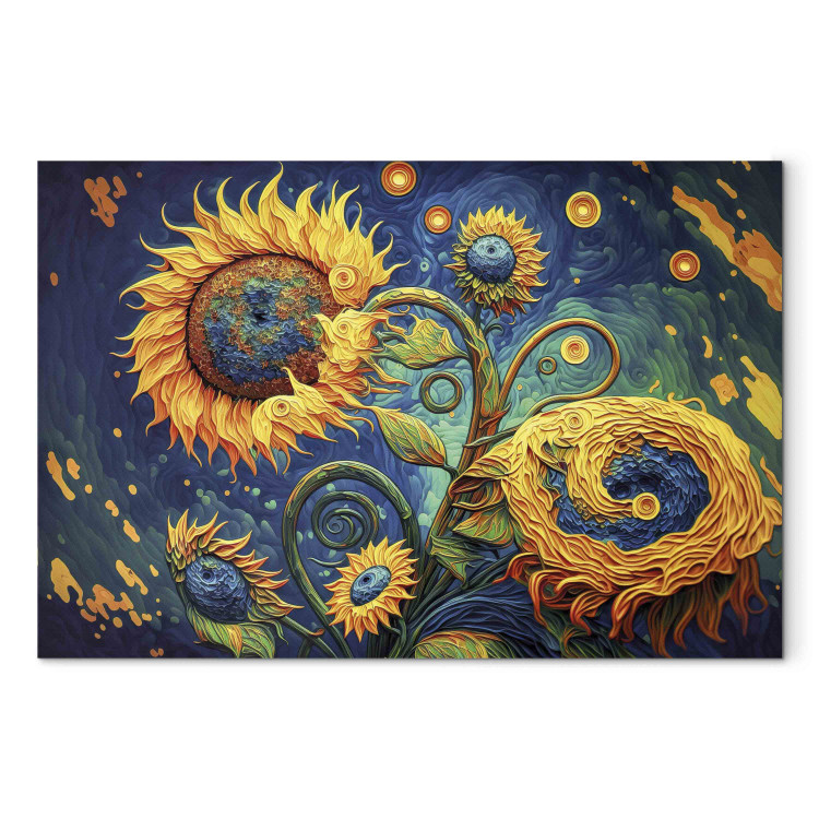 Canvas Print Sunflowers Against the Night Sky - Composition Generated by AI 151070