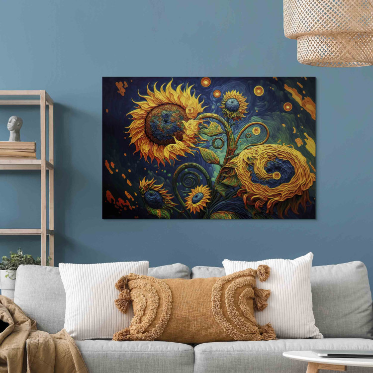 Canvas Print Sunflowers Against the Night Sky - Composition Generated by AI 151070 additionalImage 3