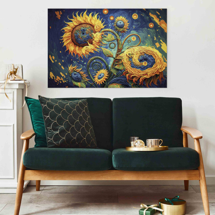 Canvas Print Sunflowers Against the Night Sky - Composition Generated by AI 151070 additionalImage 11