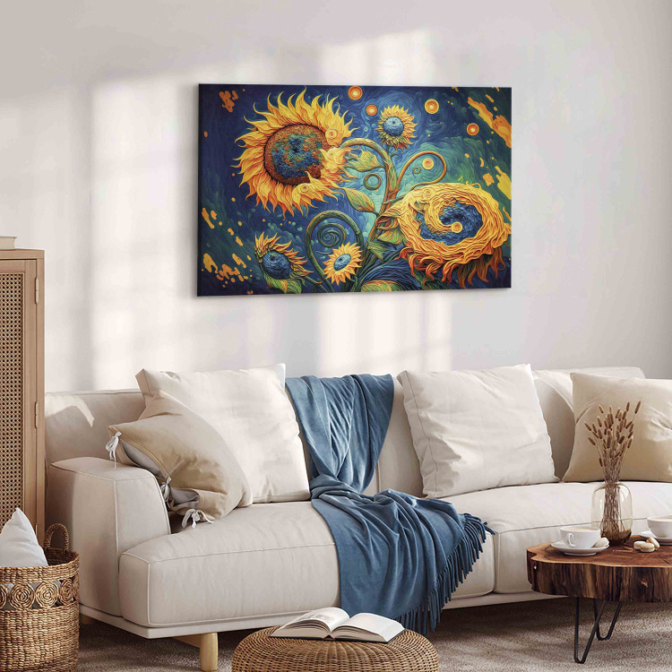 Canvas Print Sunflowers Against the Night Sky - Composition Generated by AI 151070 additionalImage 10