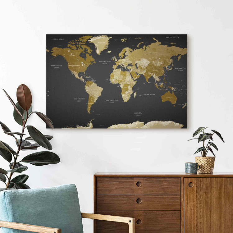 Large canvas print Brown Map - Political Division of the World Against the Background of the Black Ocean [Large Format] 151170 additionalImage 5