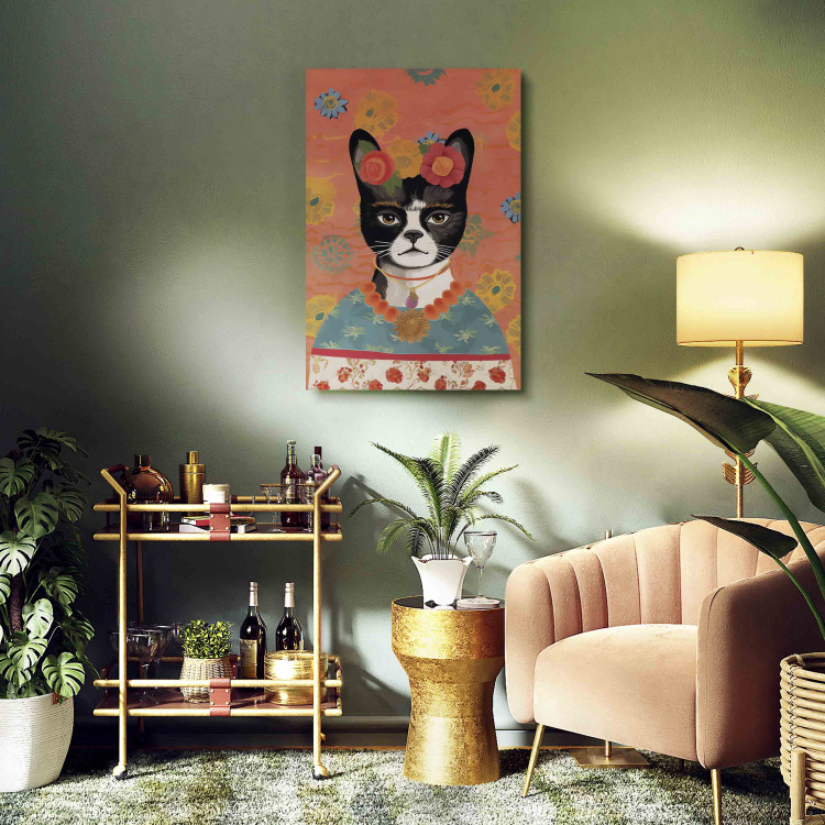 Canvas Animal Portrait - Cat With Flowers Inspired by Frida’s Image 152270 additionalImage 3