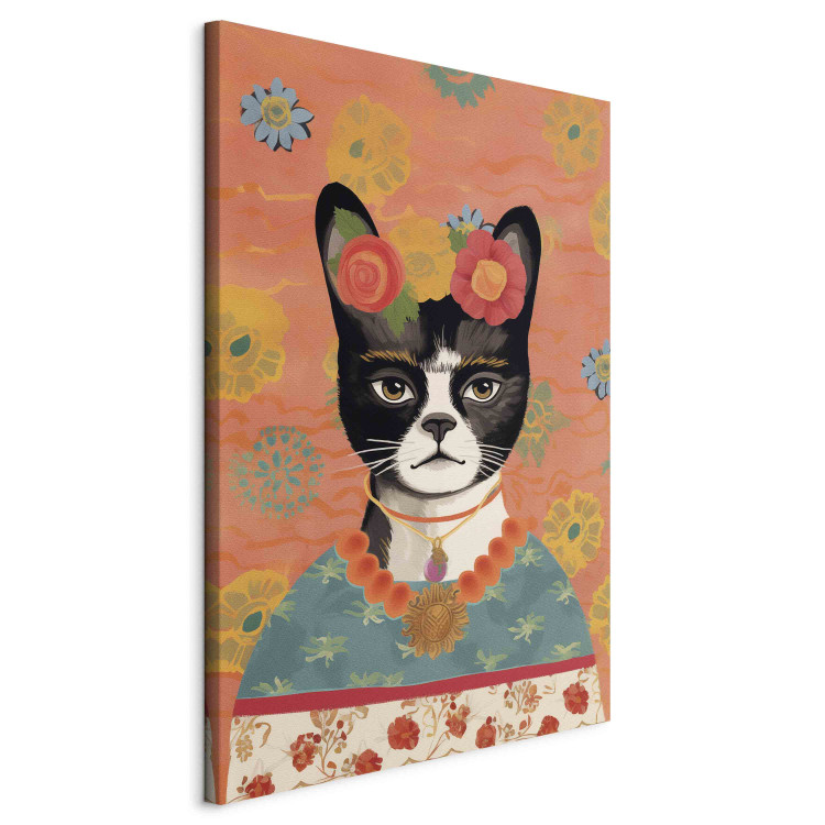 Canvas Animal Portrait - Cat With Flowers Inspired by Frida’s Image 152270 additionalImage 2