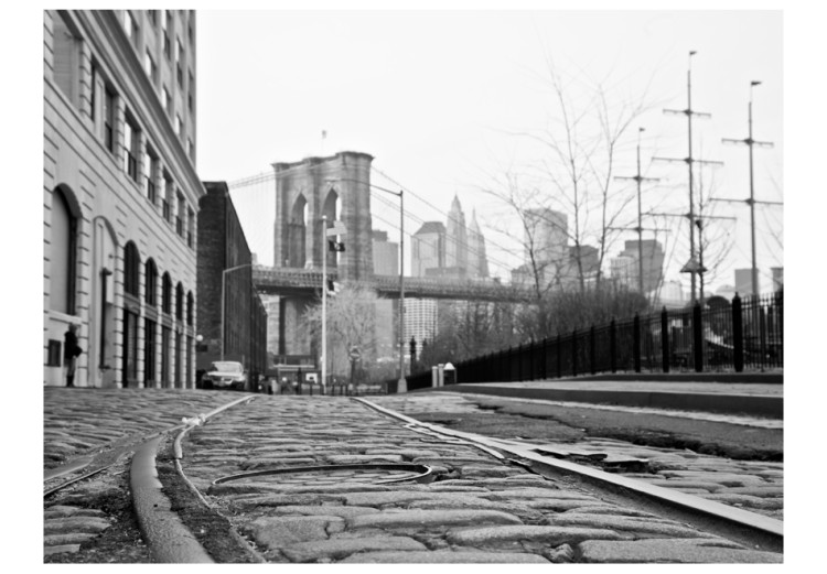 Photo Wallpaper New York in Grayscale - Architecture against the Background of the Brooklyn Bridge 61570 additionalImage 1