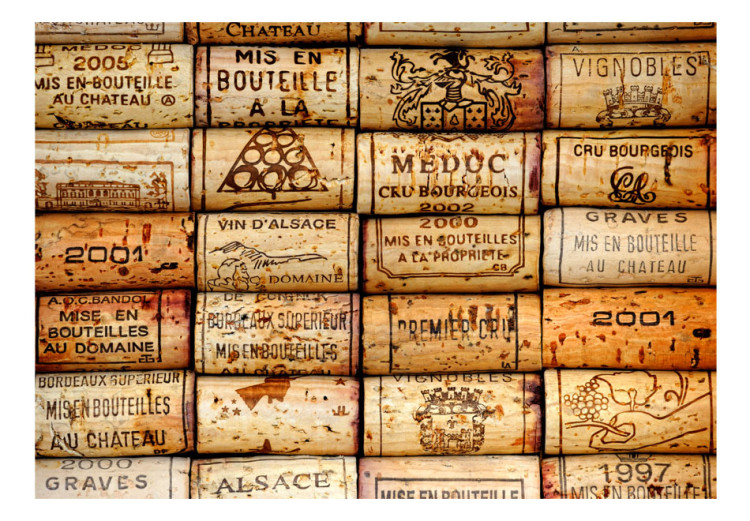 Photo Wallpaper Shabby chic motif - a composition of wine corks with inscriptions in French 91170 additionalImage 1