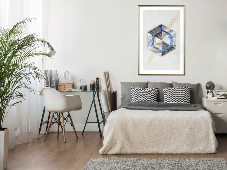 Wall Poster Hexagonal Eye - Geometric abstraction in silver with a touch of gold 114380 additionalImage 13