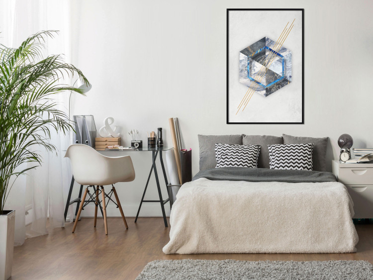 Wall Poster Hexagonal Eye - Geometric abstraction in silver with a touch of gold 114380 additionalImage 3