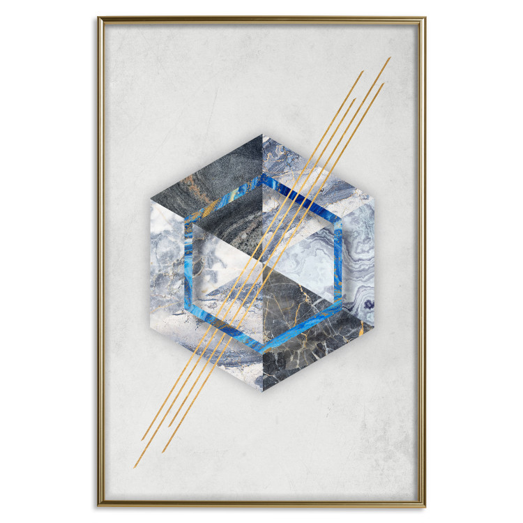 Wall Poster Hexagonal Eye - Geometric abstraction in silver with a touch of gold 114380 additionalImage 16