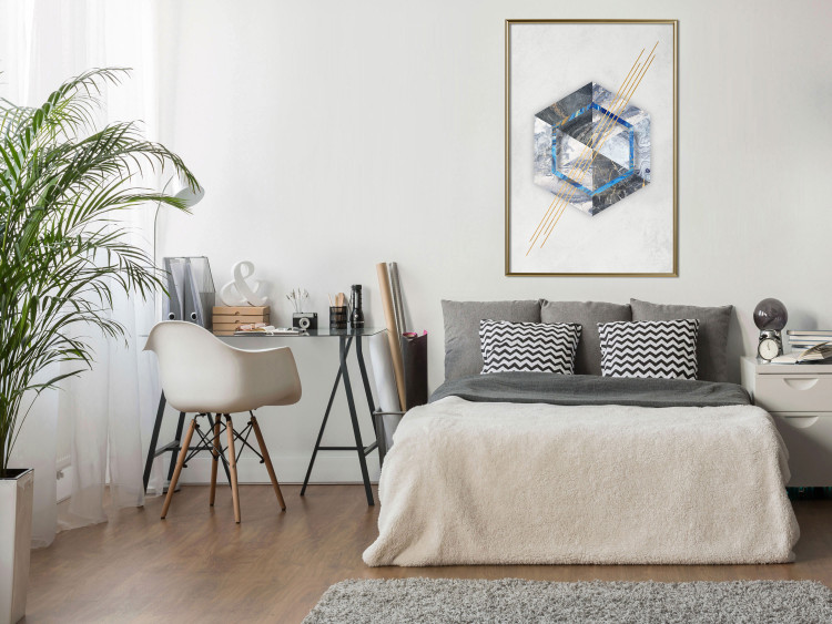 Wall Poster Hexagonal Eye - Geometric abstraction in silver with a touch of gold 114380 additionalImage 5