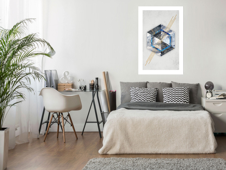 Wall Poster Hexagonal Eye - Geometric abstraction in silver with a touch of gold 114380 additionalImage 2