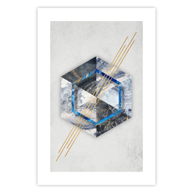 Wall Poster Hexagonal Eye - Geometric abstraction in silver with a touch of gold 114380 additionalImage 19