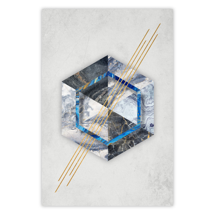 Wall Poster Hexagonal Eye - Geometric abstraction in silver with a touch of gold 114380