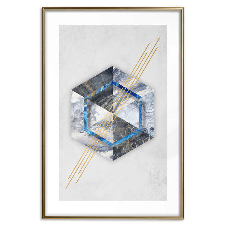 Wall Poster Hexagonal Eye - Geometric abstraction in silver with a touch of gold 114380 additionalImage 14