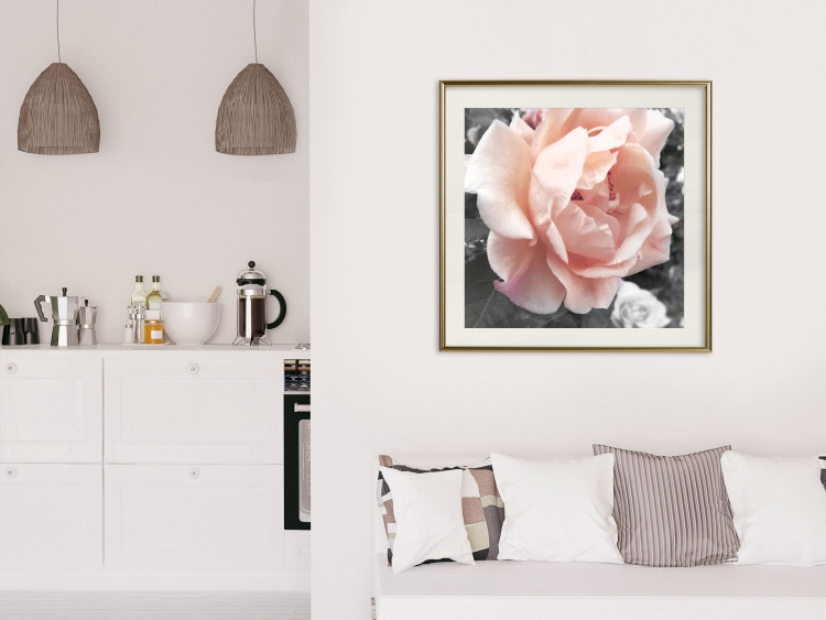 Poster I Love You - pink rose flower on a black and white field with plants 122680 additionalImage 21