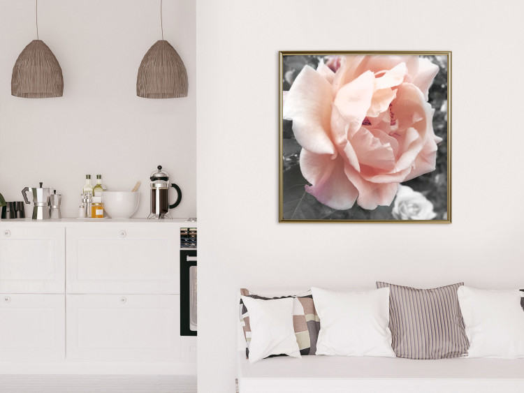 Poster I Love You - pink rose flower on a black and white field with plants 122680 additionalImage 7