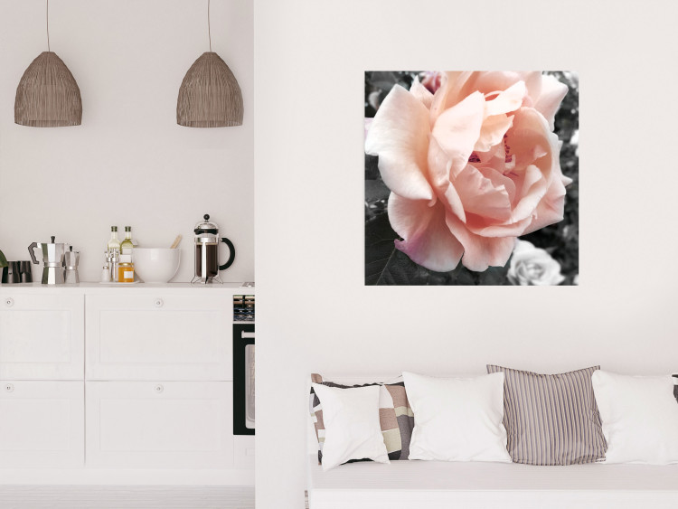 Poster I Love You - pink rose flower on a black and white field with plants 122680 additionalImage 23