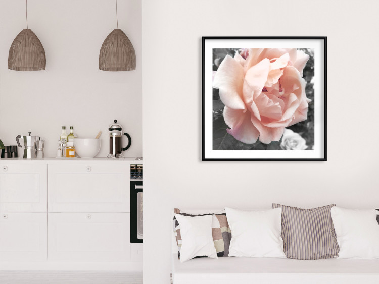Poster I Love You - pink rose flower on a black and white field with plants 122680 additionalImage 6