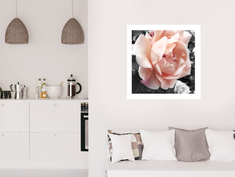 Poster I Love You - pink rose flower on a black and white field with plants 122680 additionalImage 2