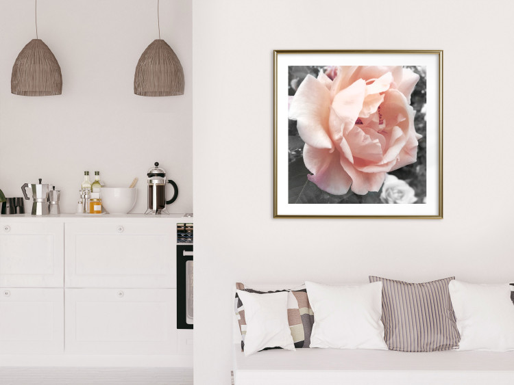 Poster I Love You - pink rose flower on a black and white field with plants 122680 additionalImage 15
