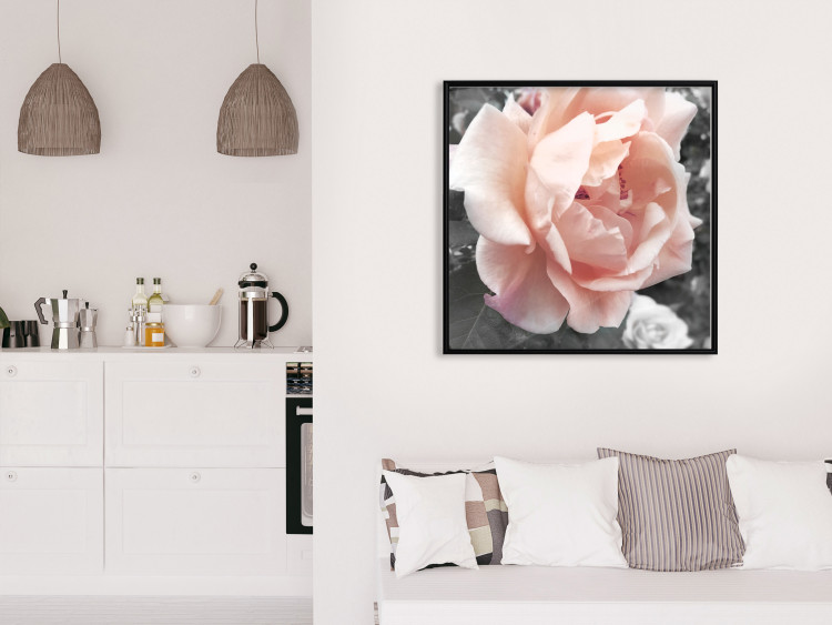 Poster I Love You - pink rose flower on a black and white field with plants 122680 additionalImage 3