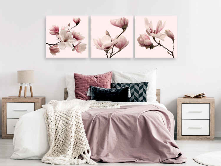 Canvas Art Print Pink Spectrum of Nature (3-part) - Delicate Magnolia Blossom 122780 additionalImage 3