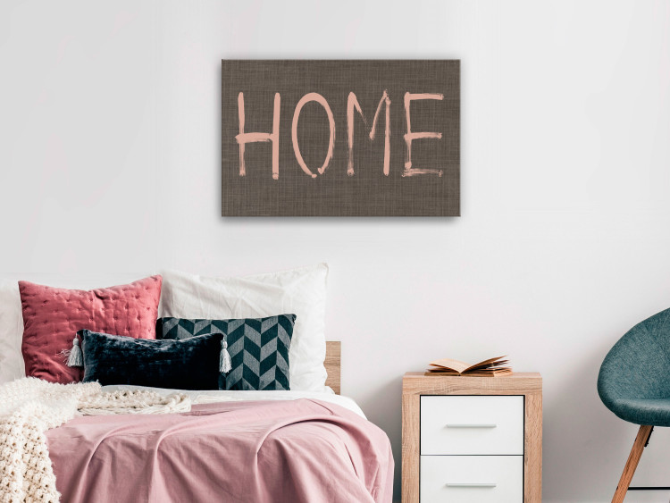 Canvas Art Print Pink Home sign - English inscription on a brown weave background 123780 additionalImage 3