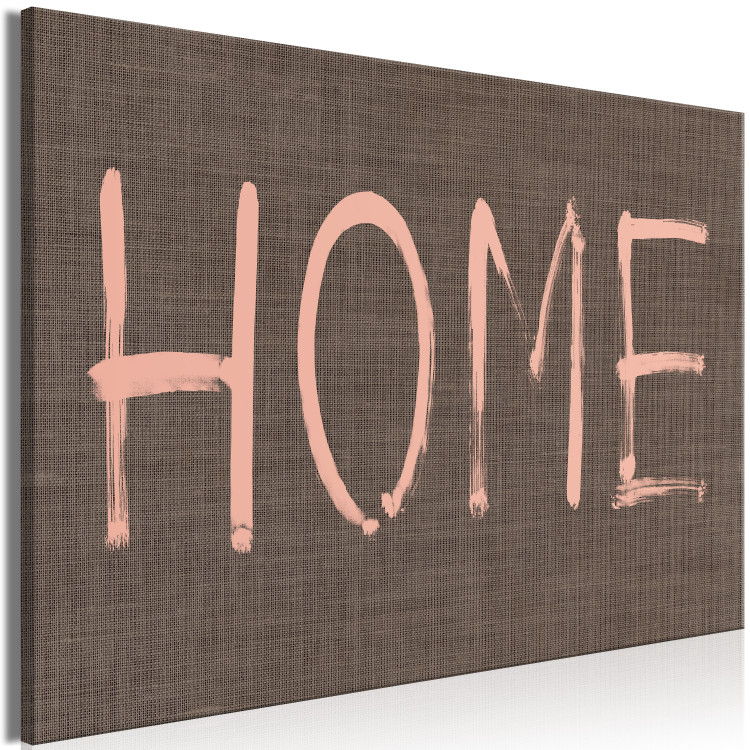 Canvas Art Print Pink Home sign - English inscription on a brown weave background 123780 additionalImage 2