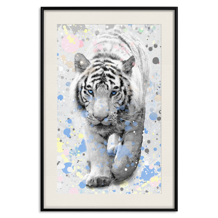 Poster White Tiger - tropical animal on background of colorful watercolor dots 127880 additionalImage 19
