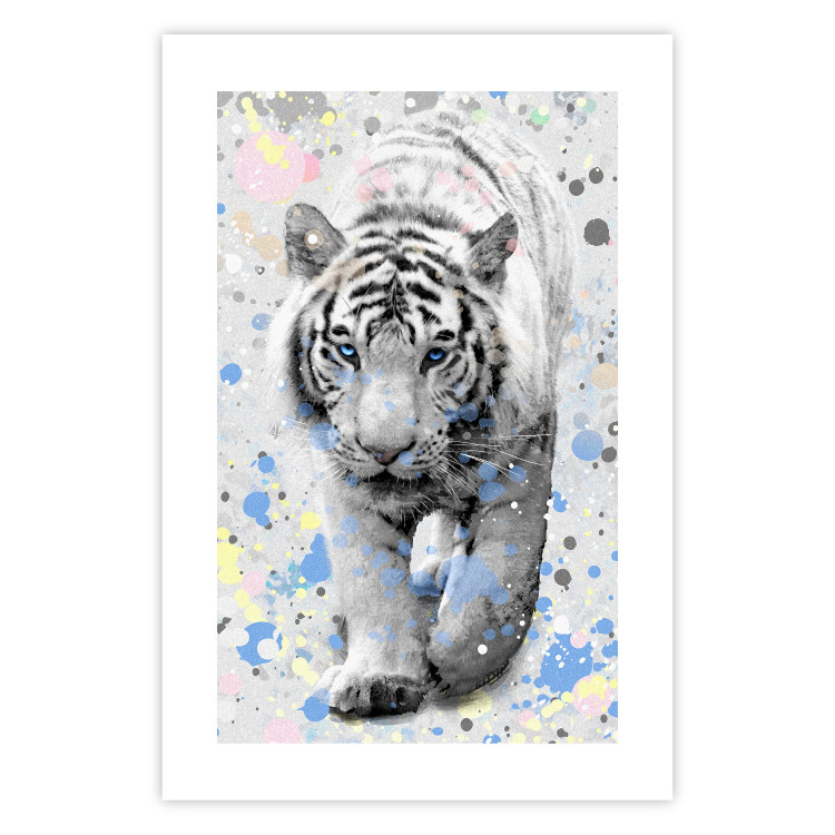 Poster White Tiger - tropical animal on background of colorful watercolor dots 127880 additionalImage 21