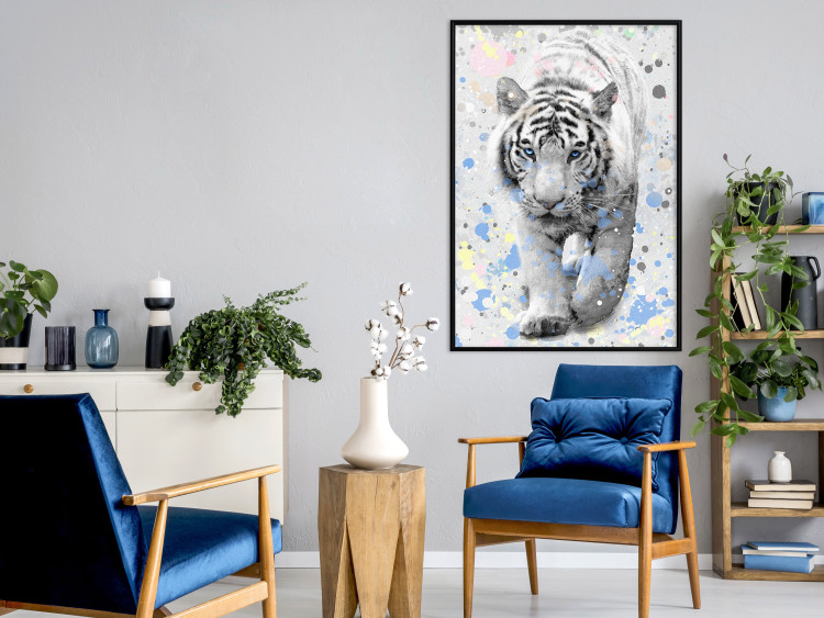Poster White Tiger - tropical animal on background of colorful watercolor dots 127880 additionalImage 4