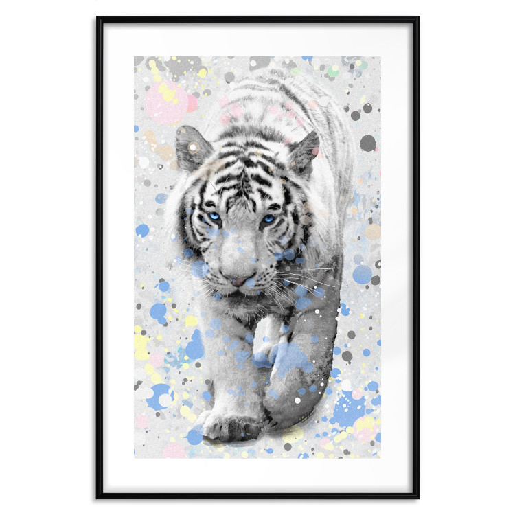 Poster White Tiger - tropical animal on background of colorful watercolor dots 127880 additionalImage 18