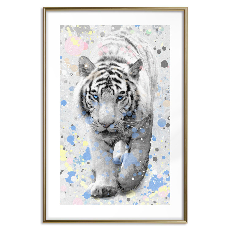Poster White Tiger - tropical animal on background of colorful watercolor dots 127880 additionalImage 13