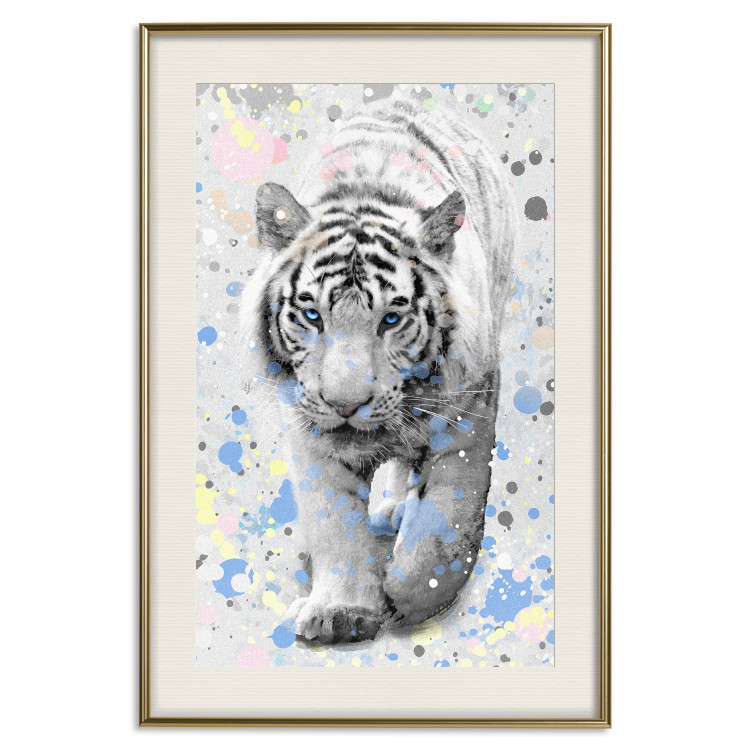 Poster White Tiger - tropical animal on background of colorful watercolor dots 127880 additionalImage 20