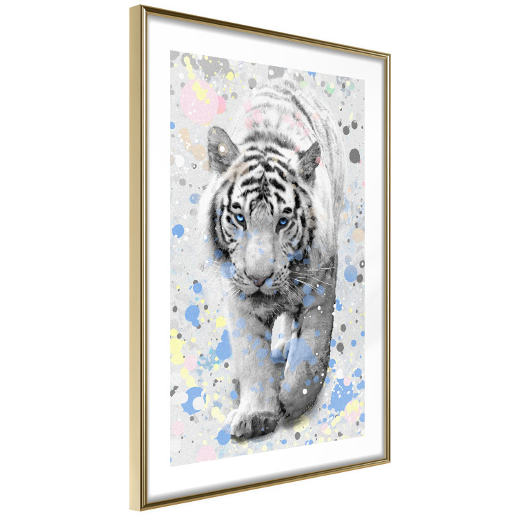 Poster White Tiger - tropical animal on background of colorful watercolor dots 127880 additionalImage 9