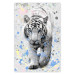 Poster White Tiger - tropical animal on background of colorful watercolor dots 127880