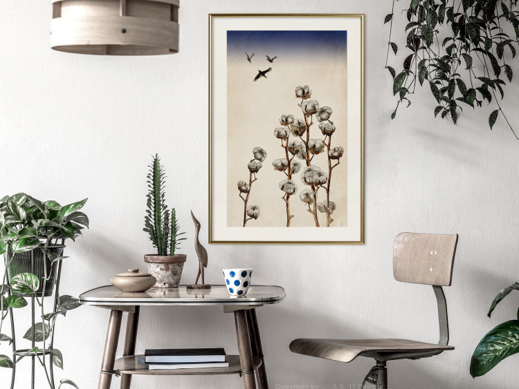 Poster Cotton Branches - beautiful composition with plants and birds against a sky background 129380 additionalImage 22