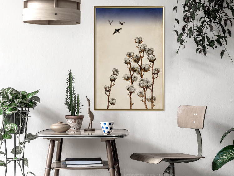 Poster Cotton Branches - beautiful composition with plants and birds against a sky background 129380 additionalImage 3