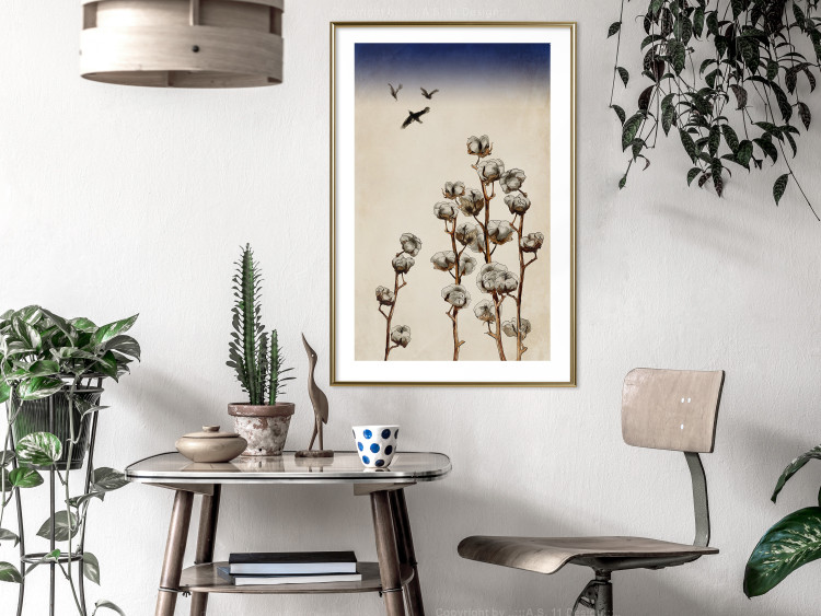Poster Cotton Branches - beautiful composition with plants and birds against a sky background 129380 additionalImage 15