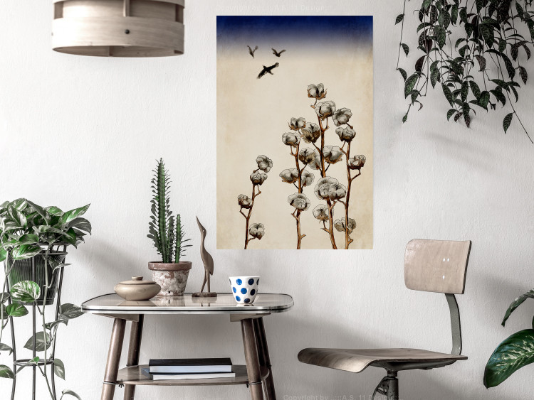 Poster Cotton Branches - beautiful composition with plants and birds against a sky background 129380 additionalImage 7